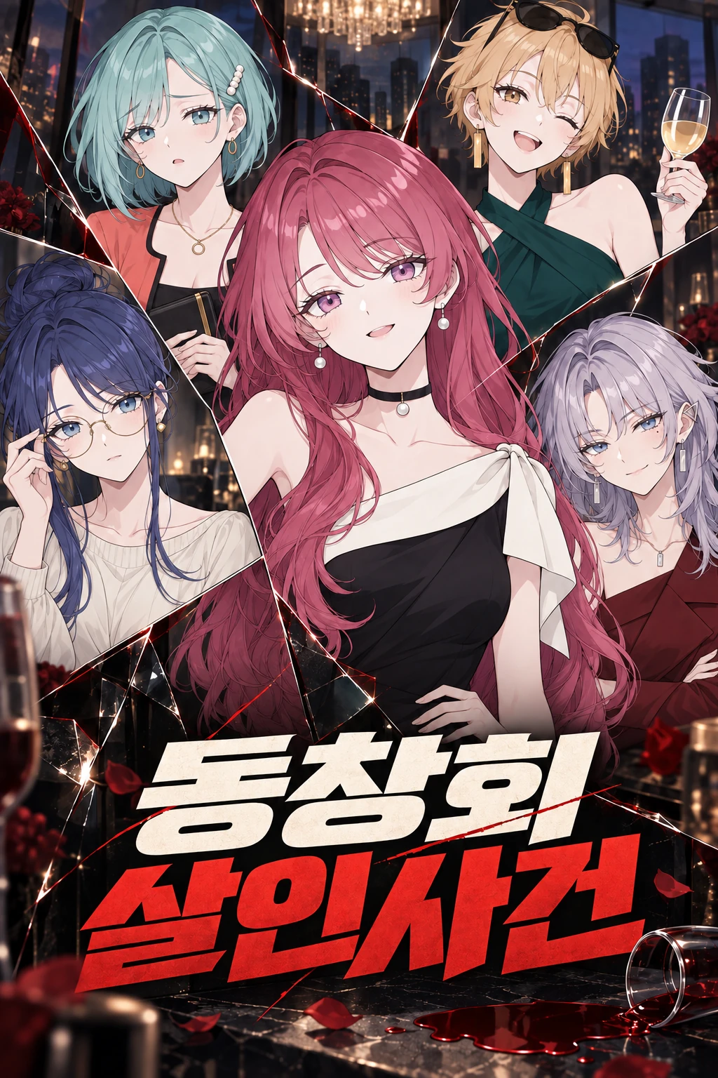 다섯 동창과 기록실이 차례로 보이는 동창회 살인사건 표지